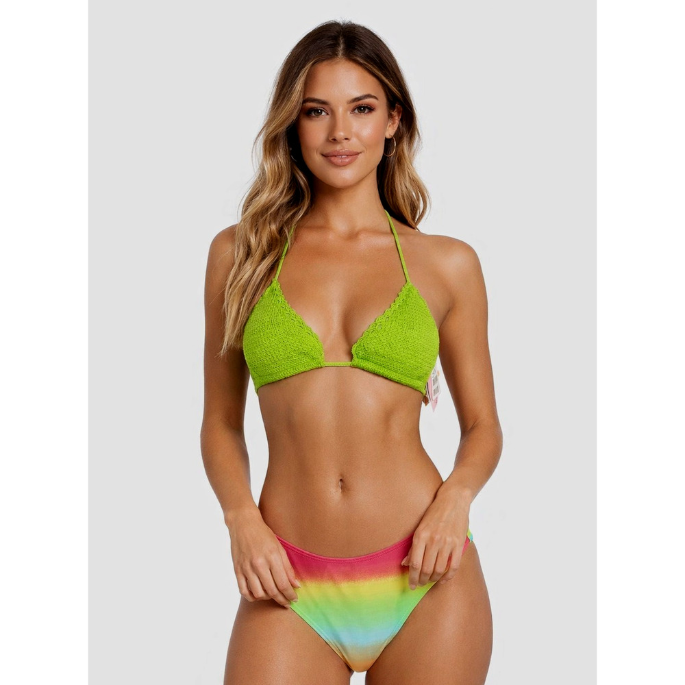 Cia Maritima 2 Pc Bikini Womens Size Small Green Triangle Knit Top Beachwear New